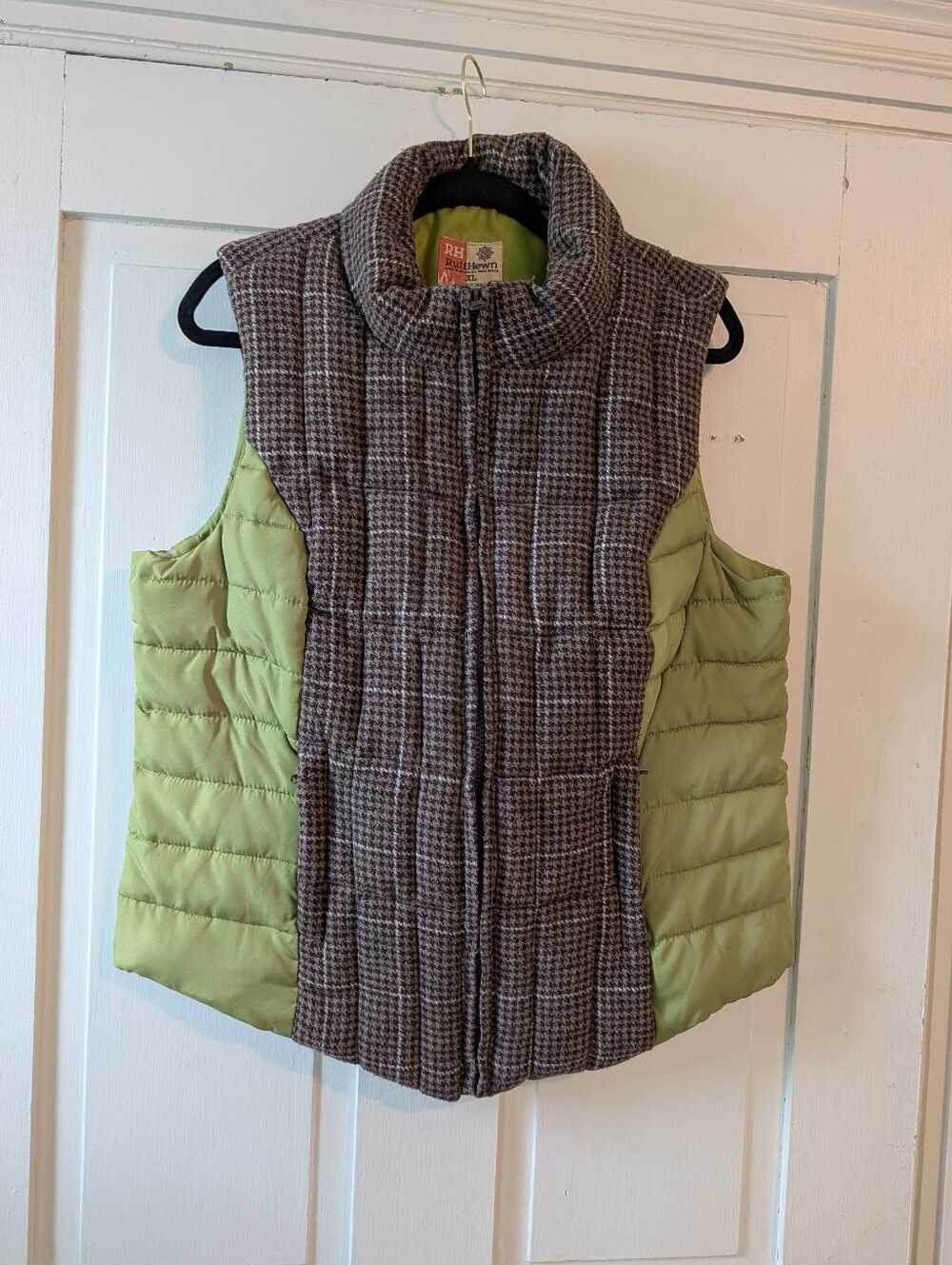 Ruff Hewn Tan/Brown Herringbone Vest W/ Green Accents & Pockets XL